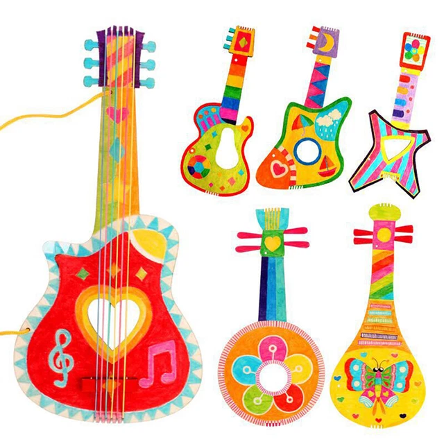 1Pc Wooden Handmade DIY Guitar Toys For Kids Drawing Painting Creative Art To#w#