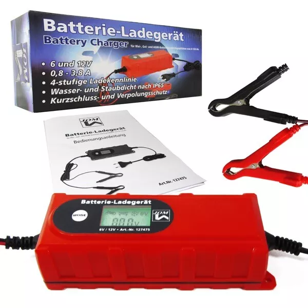 JOM Batterieladegerät 6V/12V 4A mit Batterietester Erhaltungsladegerät IP65