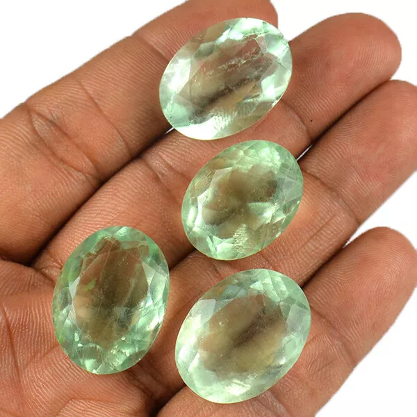 166 CT / 4 Pièces en Gros Lot Vert Naturel Fluorine Coupe Ovale Forme Libre