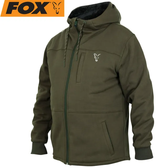 Fox Collection Green / Silver Sherpa Hoody -Pullover mit Kapuze, Angelpullover