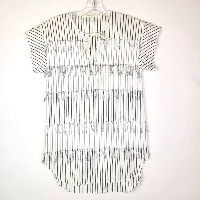 Cedric Charlier Womens Striped Fringe Tunic Top Size 4 White Designer Beachy