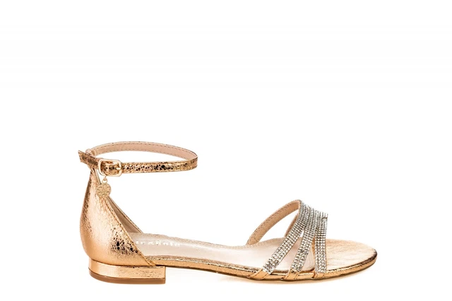 Gold & Gold GD355 Sandali Donna Tacco Basso con Cinturino alla Caviglia Champagn
