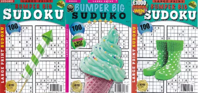 3 x Bumper Big Sudoku Large Print Puzzle Books Mags 300 Puzzles Issues 57 59 60