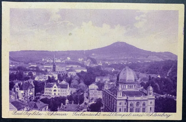 Jewish Synagogue Judaica picture postcard Teplice Prague Czechoslovaki 1929 used