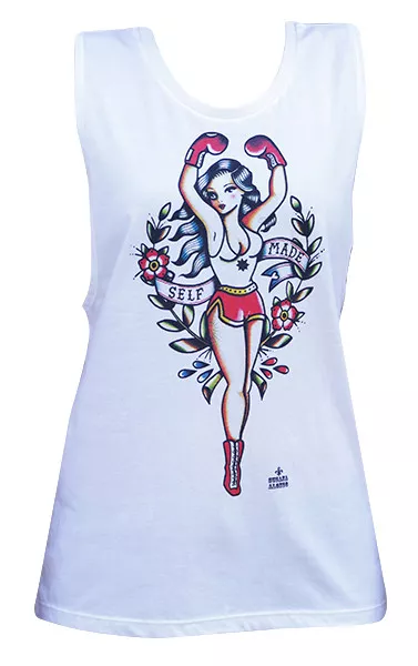 NEW WOMENS Black Market Art Co. SELF MADE RACERBACK TANK TOP WHITE SMALL-XLARGE