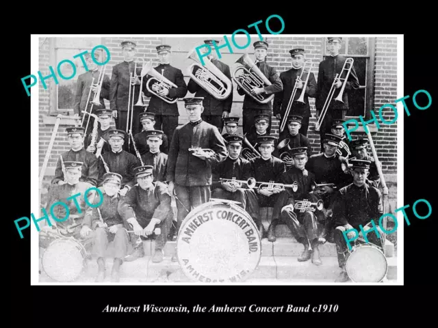 OLD LARGE HISTORIC PHOTO OF AMHERST WISCONSIN THE AMHERST CORONET BAND c1910