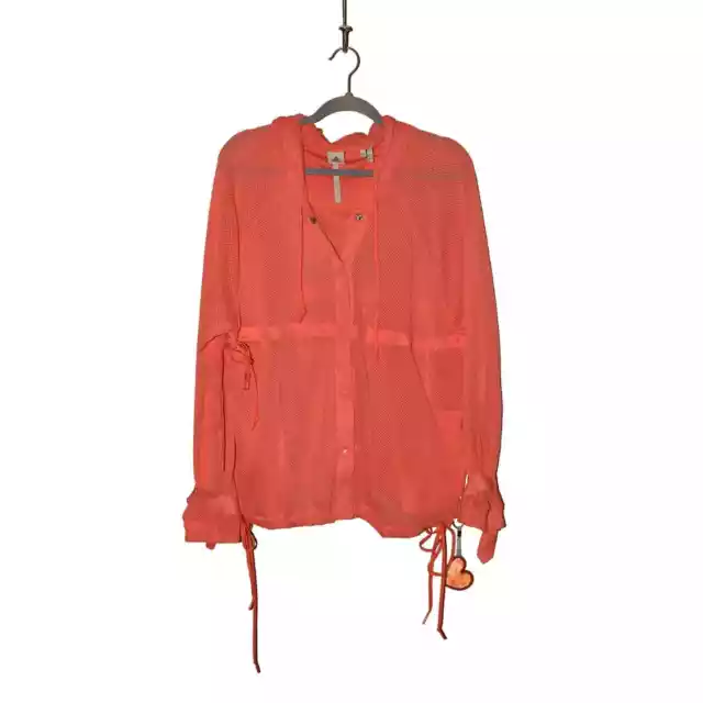 ADIDAS STELLA MCCARTNEY $130 Mesh Snap-Up Hooded Jacket in Coral EU 40 US M