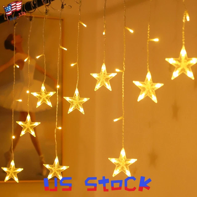 LED Star Curtain Light Ramadan Mubarak 2M 62LEDs Icicle String Light Party Decor