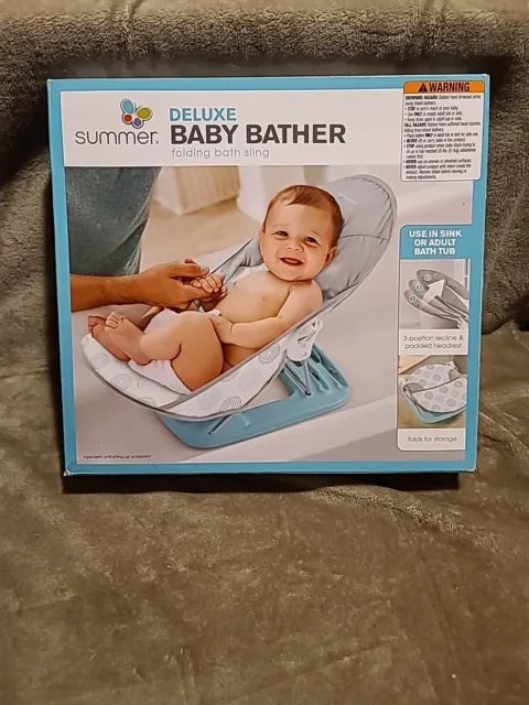 Summer Infant Deluxe Baby Bather Dashed Dots Gray/Aqua ~ Brand New In Box