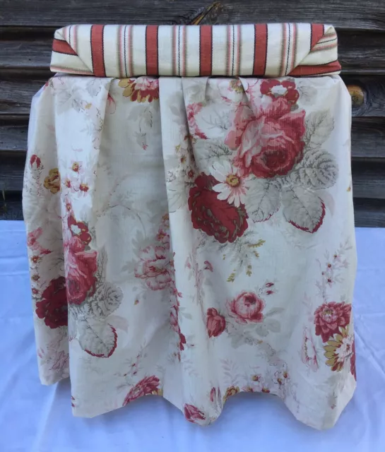 Vanity Bench Stool Pleated Skirt Country Cottage Farmhouse White Red Floral 3