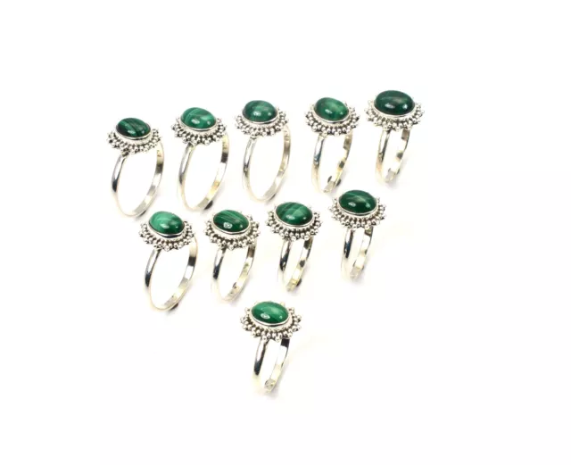 Wholesale 10Pc 925 Solid Sterling Silver Green Malachite Ring Lot B