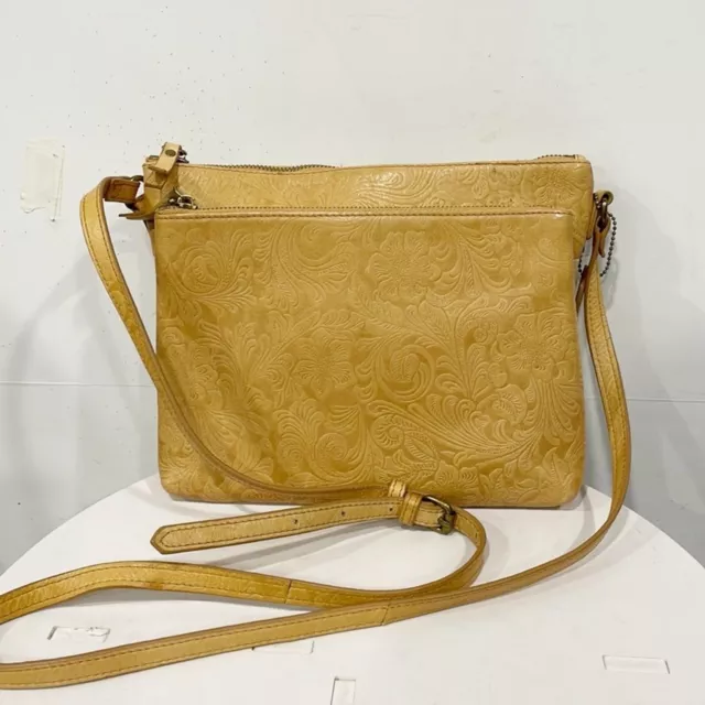 Steven by Steve Madden Tan Stamped Tooled Genuine Leather Crossbody Bag