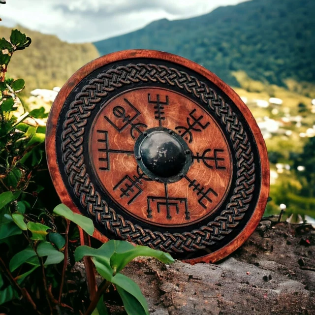 Escudo vikingo nórdico de 24.0 in medieval tallado en madera listo para...
