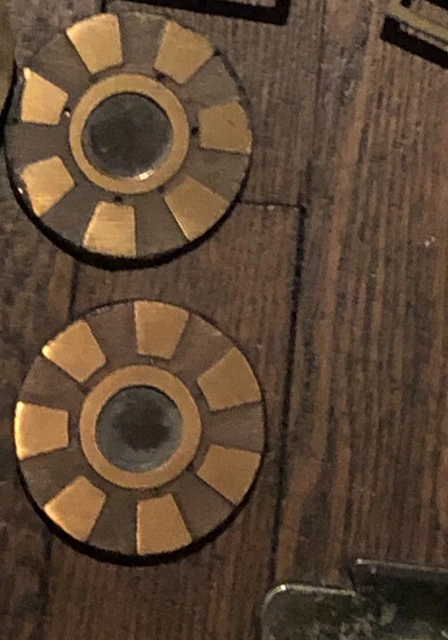 2 Antique Brass front door perphole Hatch Covers ART Deco PINWHEEL SHAPE rare