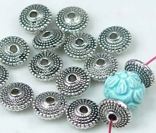 20 Antique Silver Pewter Disc Spacer Rondelle Beads 8mm