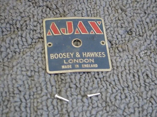 original 1960s    Ajax, drum  Boosey & Hawkes Badge BRASS made in England