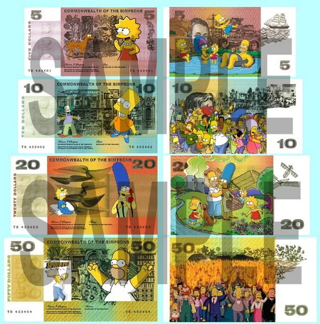 Simpsons Note SET OF 4 Simpsons Fun Australian Style Notes 2 Sided £1.69 - PicClick UK