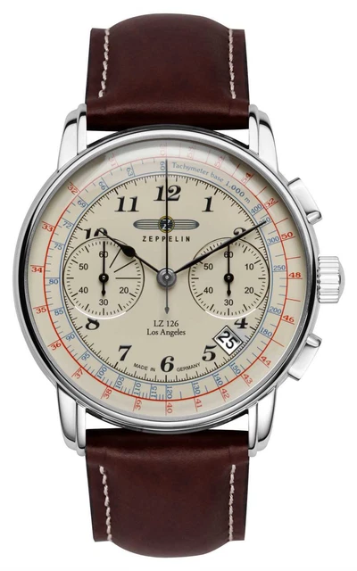 Zeppelin Mens Los Angeles Cronografo Quadrante Crema 7614-5 Orologi PVC €345.00