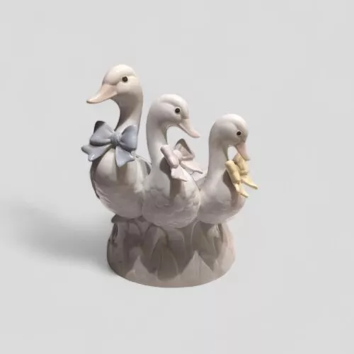 Otagiri Geese Figurine Ducks Pastel Swans Bows Cottagecore Japan Goose Trio Vtg