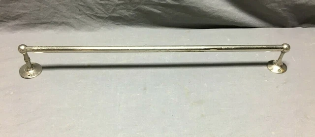 Antique Adjustable Nickel Brass Towel Bar Rack Old Bathroom Fixture VTG  377-21B