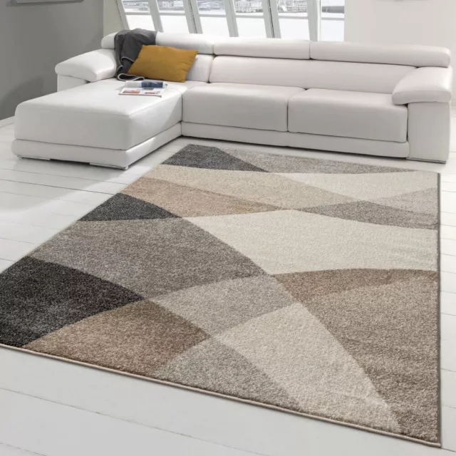 Tapis de Salon avec motif abstrait moderne | facile d'entretien | gris beige