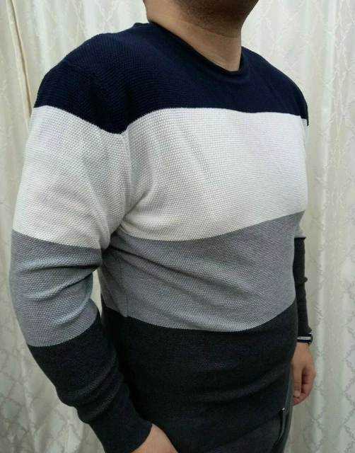 Maglione uomo maglioni slim fit invernale taglie forti girocollo blu da XXL 2XL
