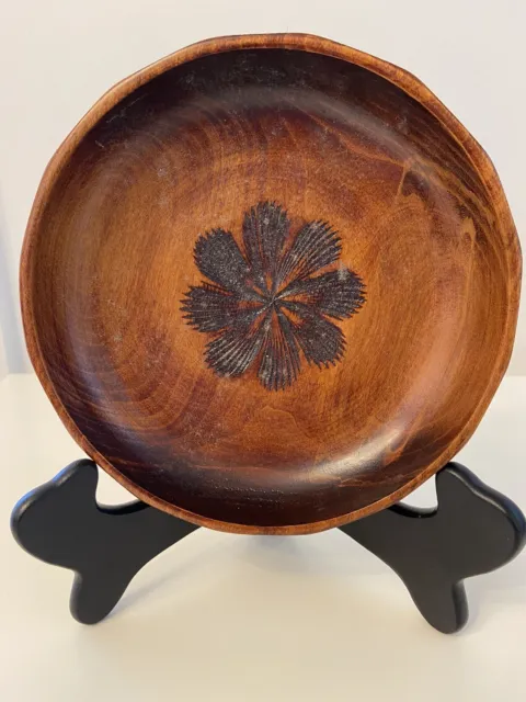 Vtg Wooden Flower Bowl Hand Carved  Salad Or Serving Dish Decorative
