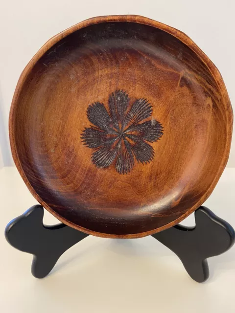 Vtg Wooden Flower Bowl Hand Carved  Salad Or Serving Dish Decorative