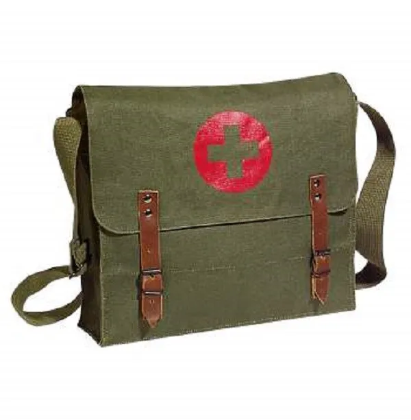 New Rothco Olive Drab Canvas NATO Medic Bag Leather Accents Adjustable Straps