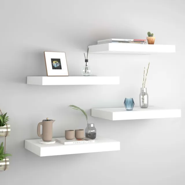 Floating Wall Shelves 4 Pcs MDF White Furniture Display Shelf Set Hanging Decor