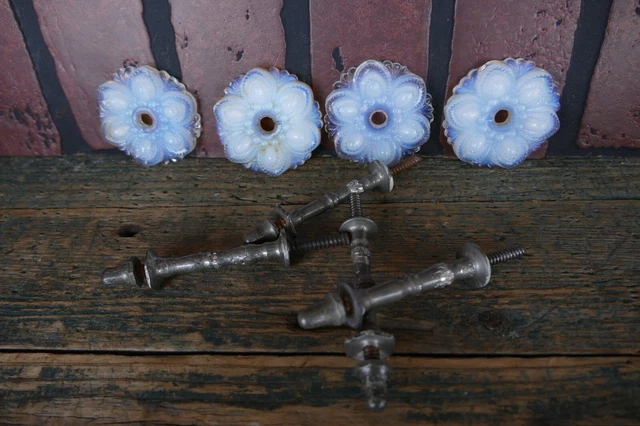 4 matching antique curtain tie backs sandwich opal glass  2.25 inch diameter