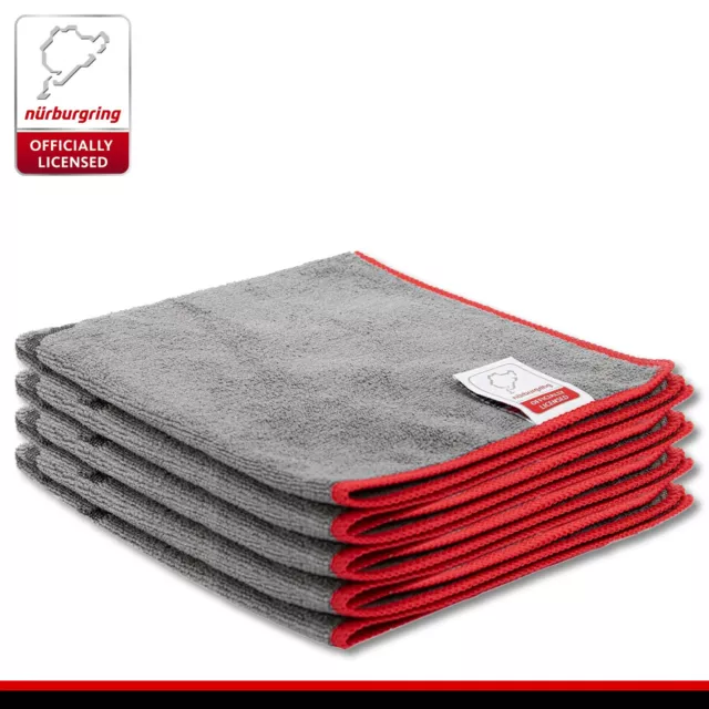 Nürburgring 1 x 4 Piezas Microfiber Paño de Limpieza Hellgrau-Rot sin Pelusa