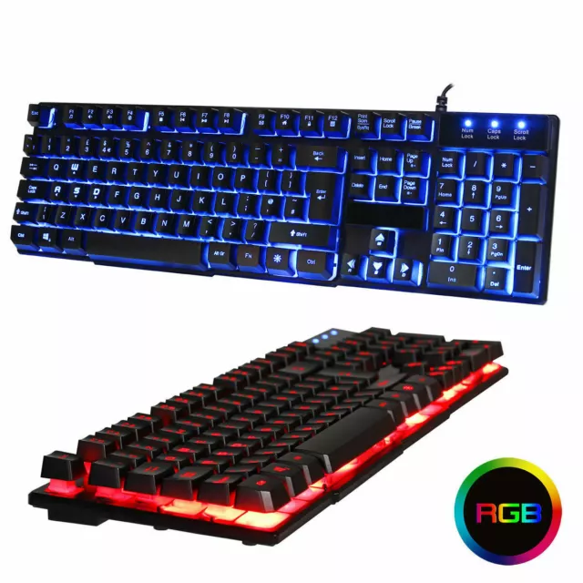 LED Gaming Keyboard And Mouse Set  RGB 7 Colour Bundle USB Wired Gamer UK NEW 3