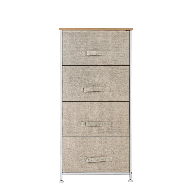 4-Drawer Fabric Dresser Tower w/ Wooden Top for Living Room Closet Linen