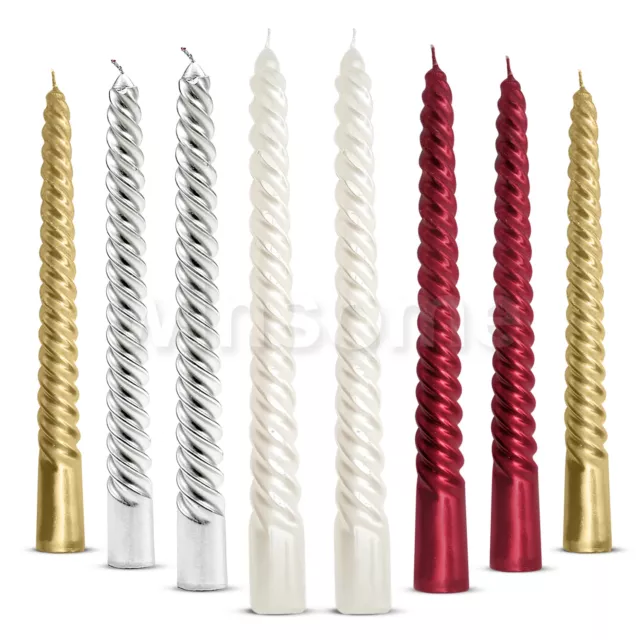 4/8x Twisted Spiral Silver Gold White Red Christmas Tapered Dinner Party Candles