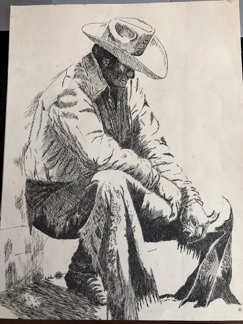 Cowboy Etching 8.5 x 11 cooy of Original