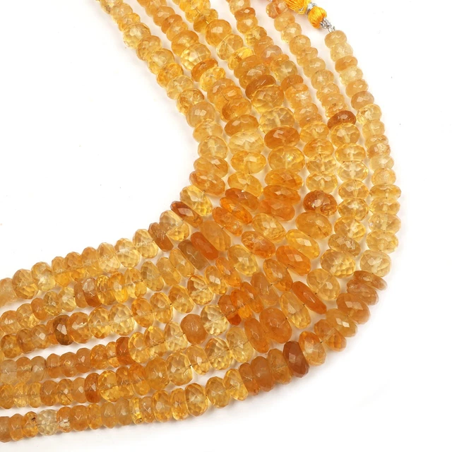 8 Inch Strand Natural Citrine Gemstone Beads 7-12 MM Rondelle Faceted Shape
