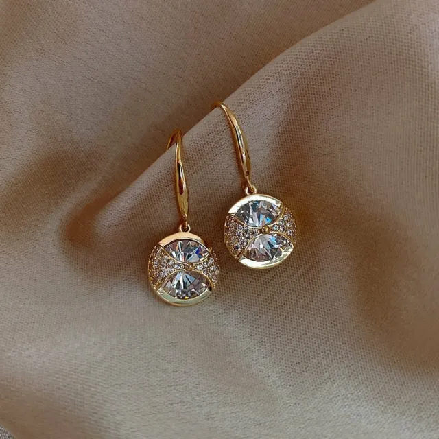 Elegant Women Round Crystal Zircon Drop Dangle Earrings Stud Party Jewelry Gift
