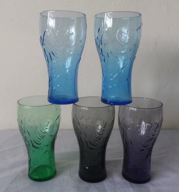 5 x Bright Coloured Macdonalds Coca Cola Splash Pretty Drinking Glasses Pop Beer