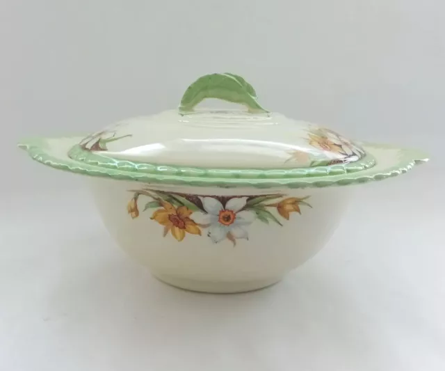 Art Deco Vegatable Tureen New Hall Hanley Cream Daffodils Serving Dish Pottery