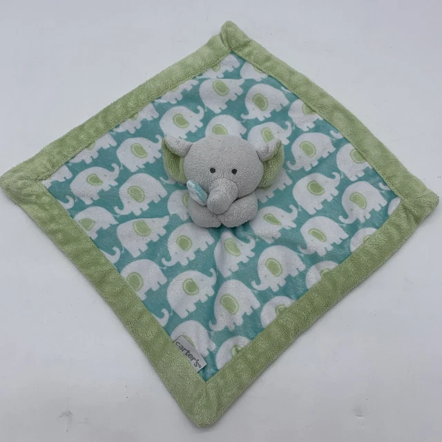 Carters Lovey Security Blanket Baby Boy Elephant Blue Green Plush Stuffed Animal