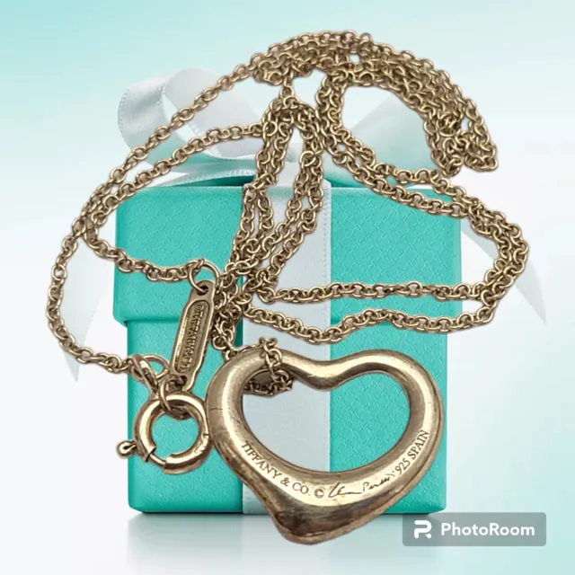 Tiffany & Co Elsa Peretti Sterling Silver Open Heart Pendant Link Necklace