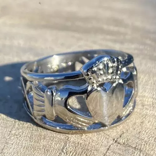Stainless Steel Mens Celtic Irish Claddagh Wedding Band Ring Size 6-14