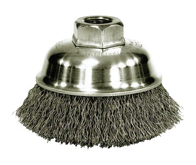 Crimped Wire Cup Brush, 3 1/2 in Dia., 5/8-11 Unc Arbor, .014 in Stainless Steel
