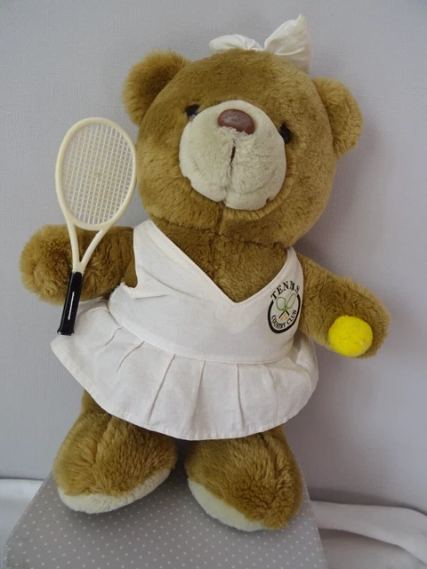 ㉓ - Doudou Peluche Ours Crème Maille Tricotée Coton Côté Table 31 cm