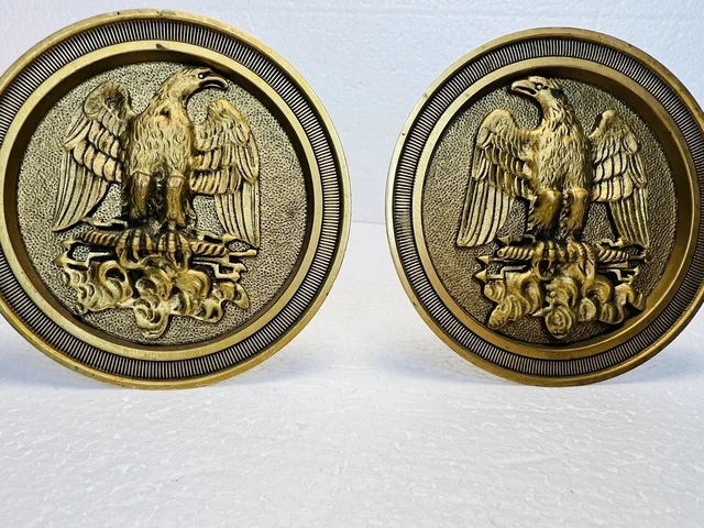 Vtg Pair Brass American Eagle CURTAIN Hooks Hold Backs Tieback Screw Mount Set