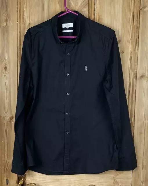 NEXT Mens Shirt 16.5" UK L Large Black Slim Fit Button Down Collar Formal Casual