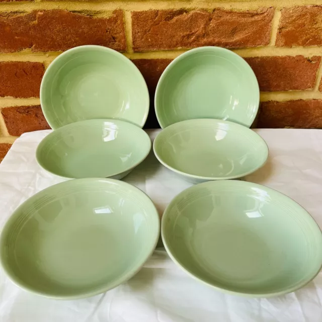 Vintage Wood's Ware Beryl Green Oatmeal Cereal Bowls x 6. Utility 16.5cm