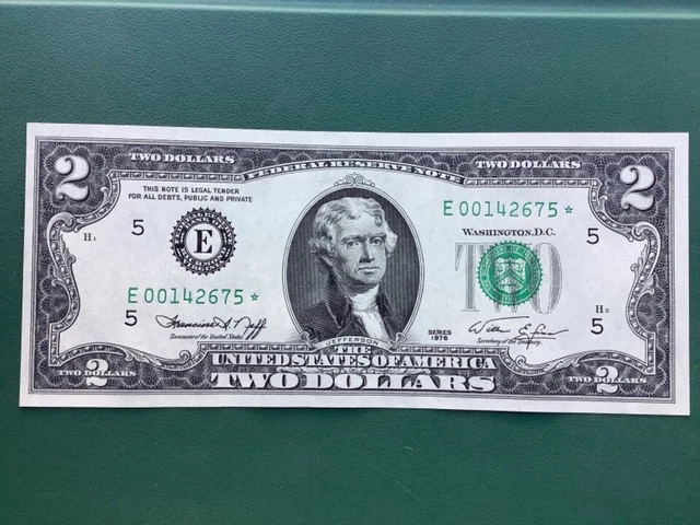 1976 $2 Star Note Low Serial Number. Crisp Bu. Federal Reserve Note  Richmond Va