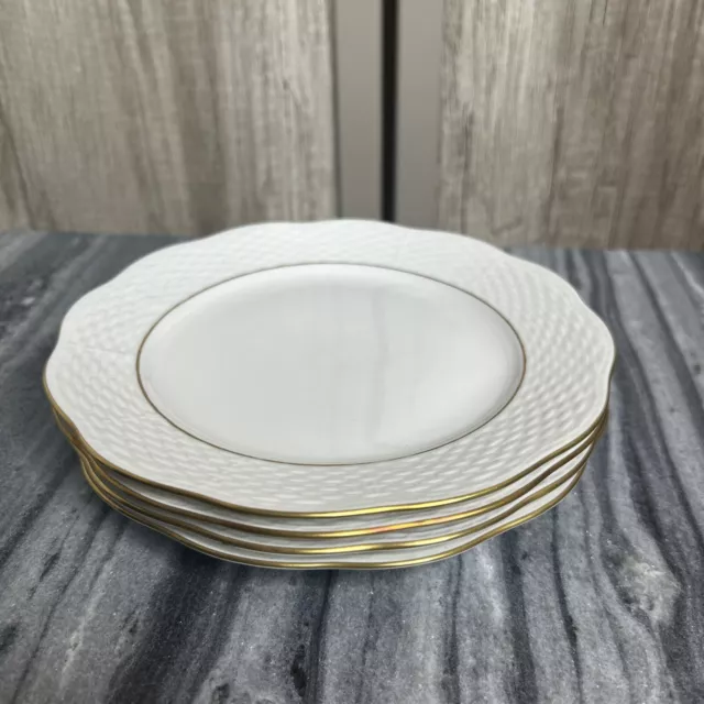 Herend Feher Salad Plates White Gold Trim Set of 4